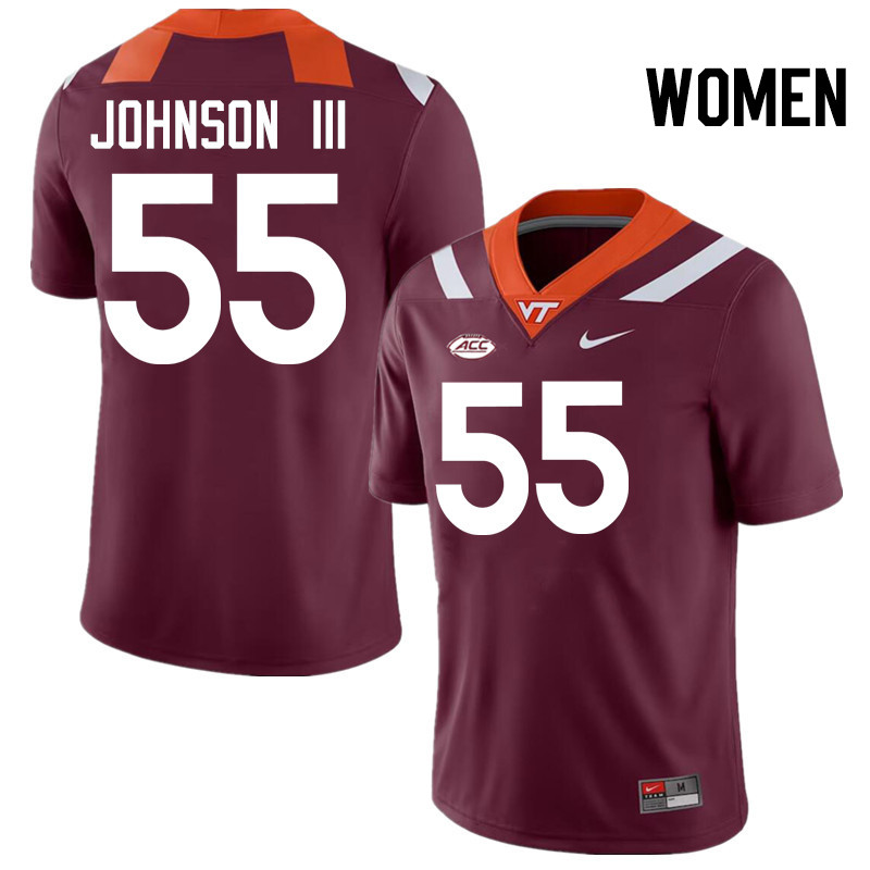 Women #55 Gerard Johnson III Virginia Tech Hokies College Football Jerseys Stitched-Maroon